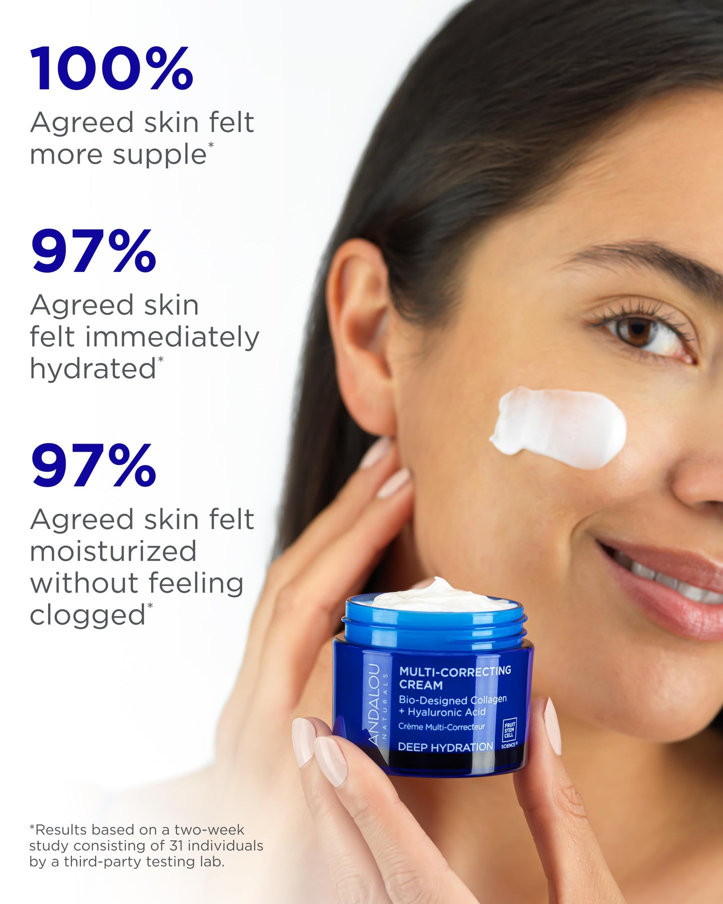 Andalou Naturals Deep Hydration Face Moisturizer Multi-Correcting Cream - Daily Skincare With Hyaluronic Acid, Vegan Collagen, & Fruit Stem Cells