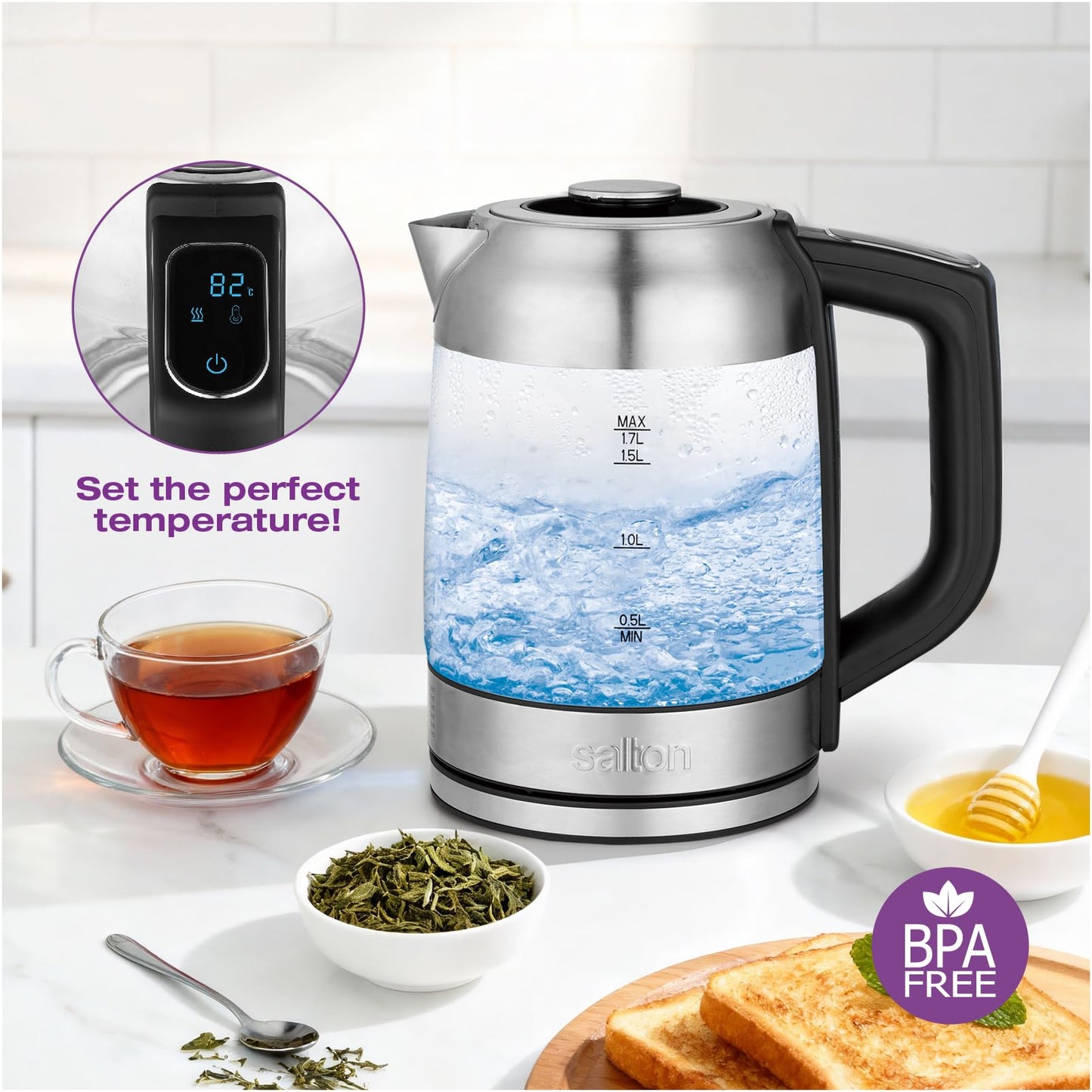 Salton Temperature Control Kettle 1.7L With Tea Steeper