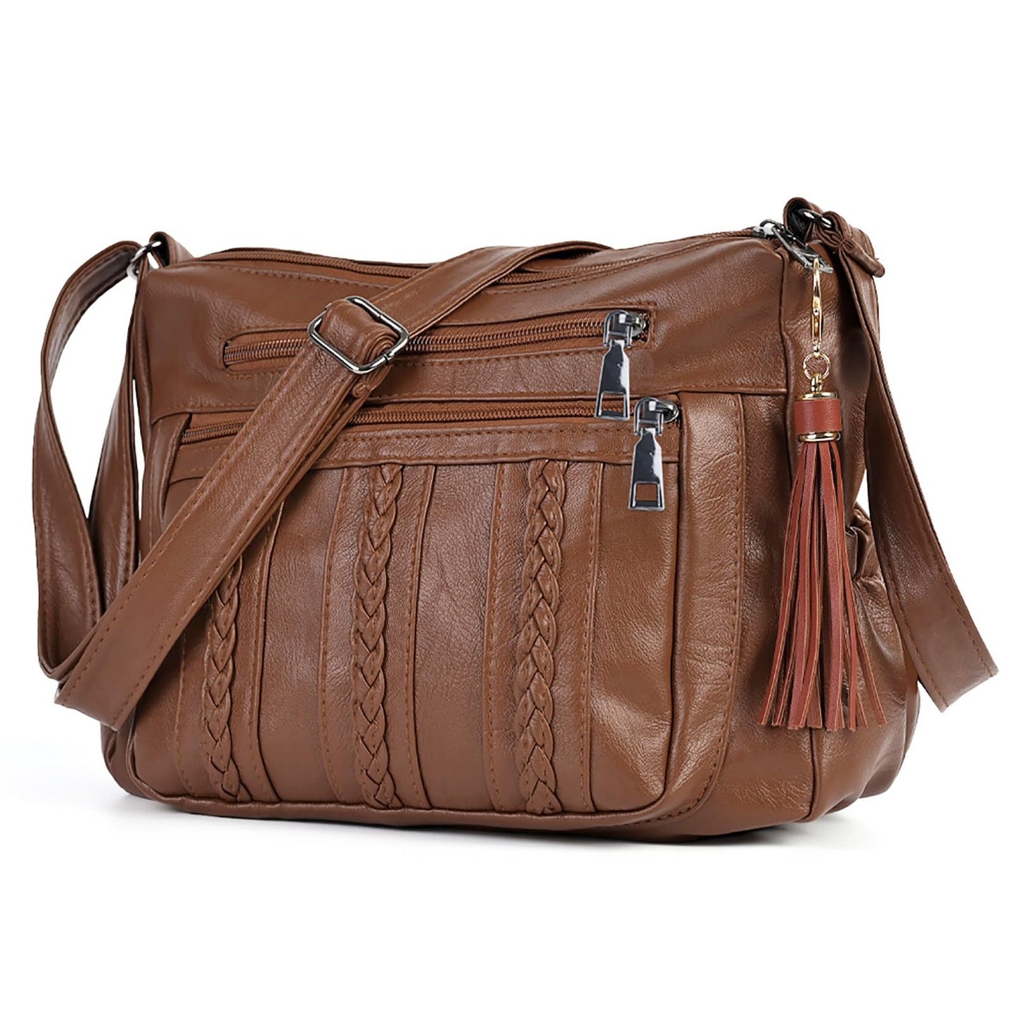 ELDA Purses for Women Pocketbooks Soft PU Leather Ladies Crossbody Purse Multi Pocket Shoulder Bag (Brown)