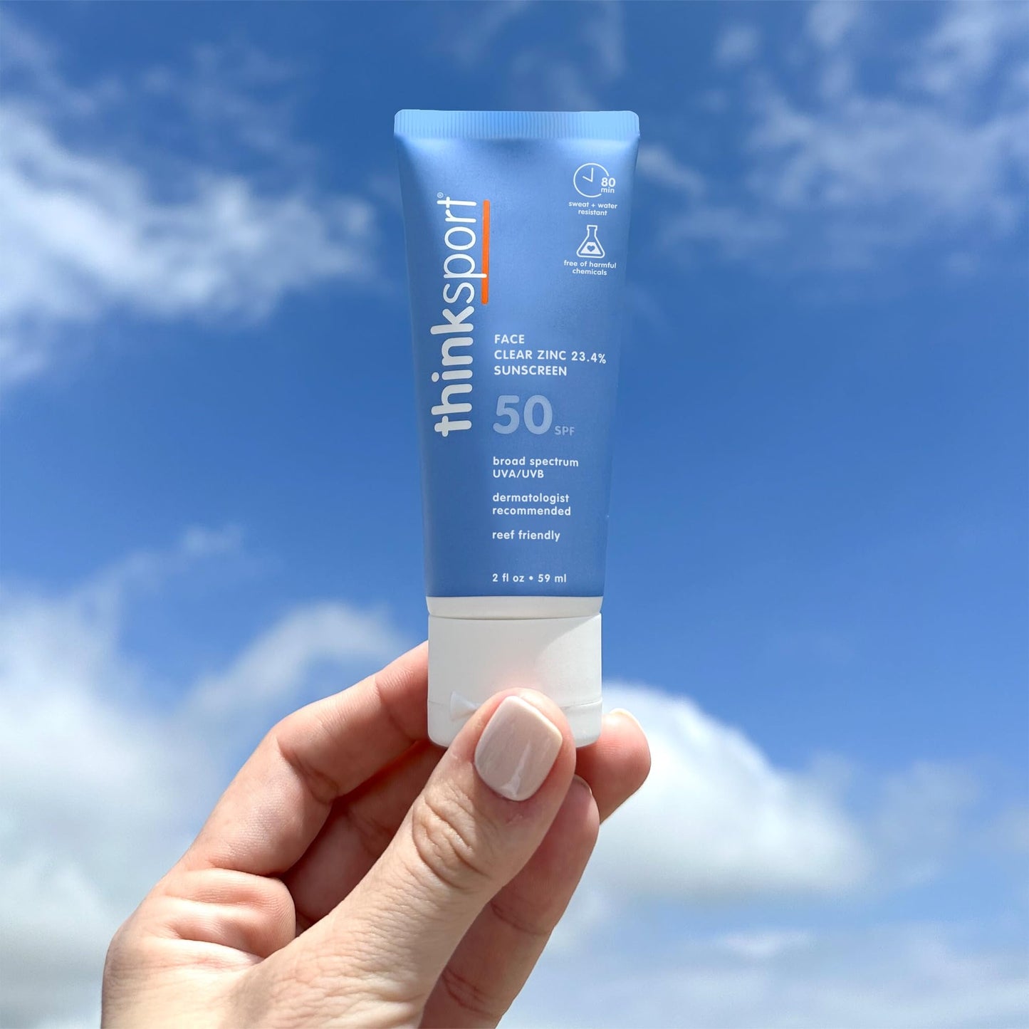 Thinksport SPF 50+ Sunscreen for Face with Clear Zinc Oxide, 2 Fl Oz - Safe, Natural, Water Resistant Face Sunscreen UVA/UVB Sun Protection - Vegan