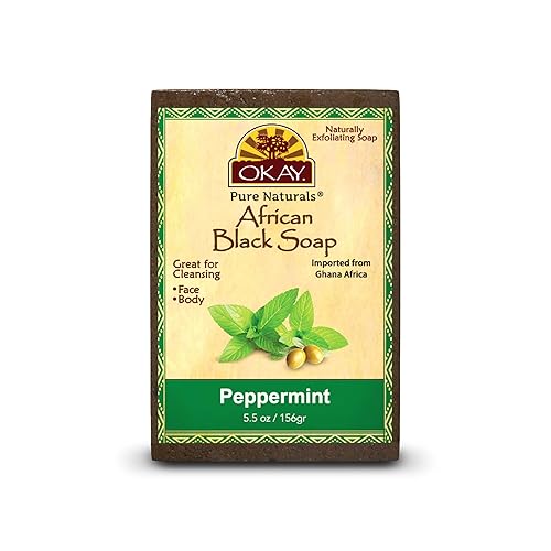 OKAY | African Black Soap with Peppermint | For All Skin Types | Cleanses and Exfoliates | Nourishes and Heals | Free of Sulfate, Silicone & Paraben |