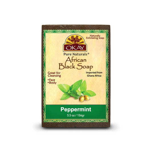 OKAY | African Black Soap with Peppermint | For All Skin Types | Cleanses and Exfoliates | Nourishes and Heals | Free of Sulfate, Silicone & Paraben |