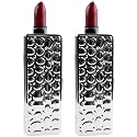 Stephanie Imports Set of 2 Rectangular Vintage Lipstick Cases With Glass Mirror (Silver Drops)