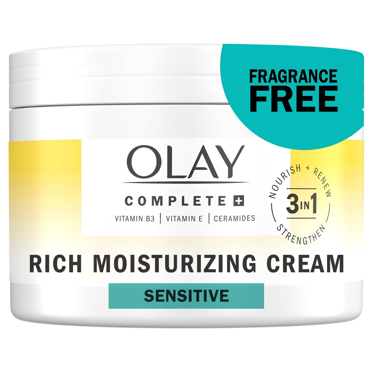 Olay Face Moisturizer, Complete+ Rich Moisturizing Cream - Fragrance-Free, Gentle for Dry & Sensitive Skin, 3-in-1 Hydrating to Strengthen, Nourish