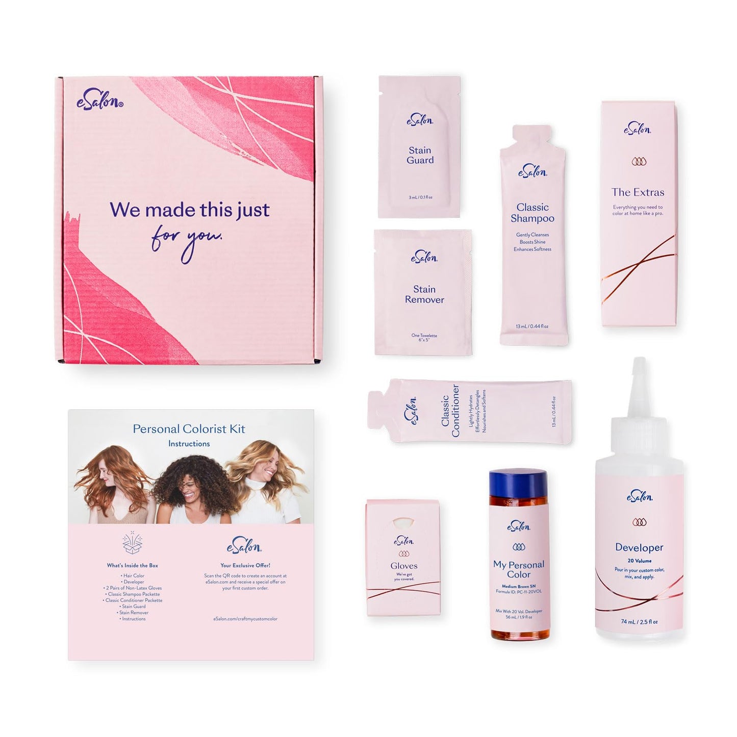 eSalon Permanent Hair Color & Hair Dye Complete Kit - Medium Brown Natural Golden - Personal Colorist Kit for Up To 100% Gray Coverage for All Hair