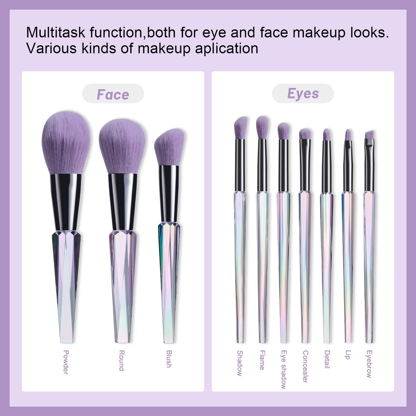 Oneleaf Makeup Brushes 10 Pcs Premium Synthetic Bristles Crystal handle Kit,Kabuki Foundation Blending Face Powder Blush Concealers Eye Shadow Brush