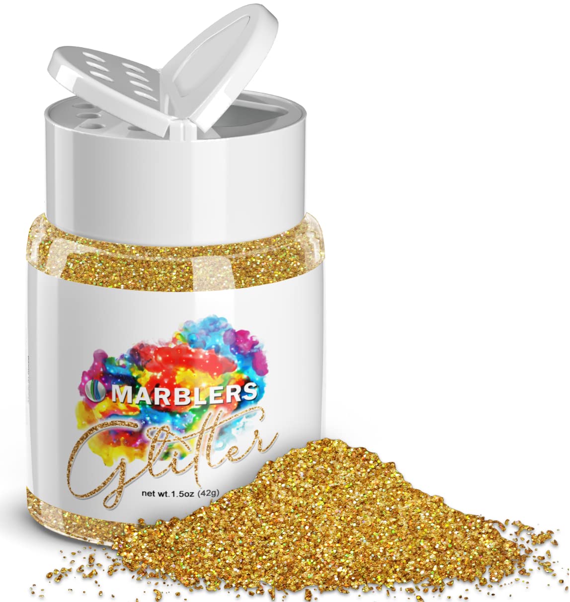 MARBLERS Holographic Glitter [Holo 24K Gold] 1.5oz (42g) | Fine | Non-Toxic, Vegan, Cruelty-Free | Face, Body, Eyeshadow, Hair, Festival, Party Makeup