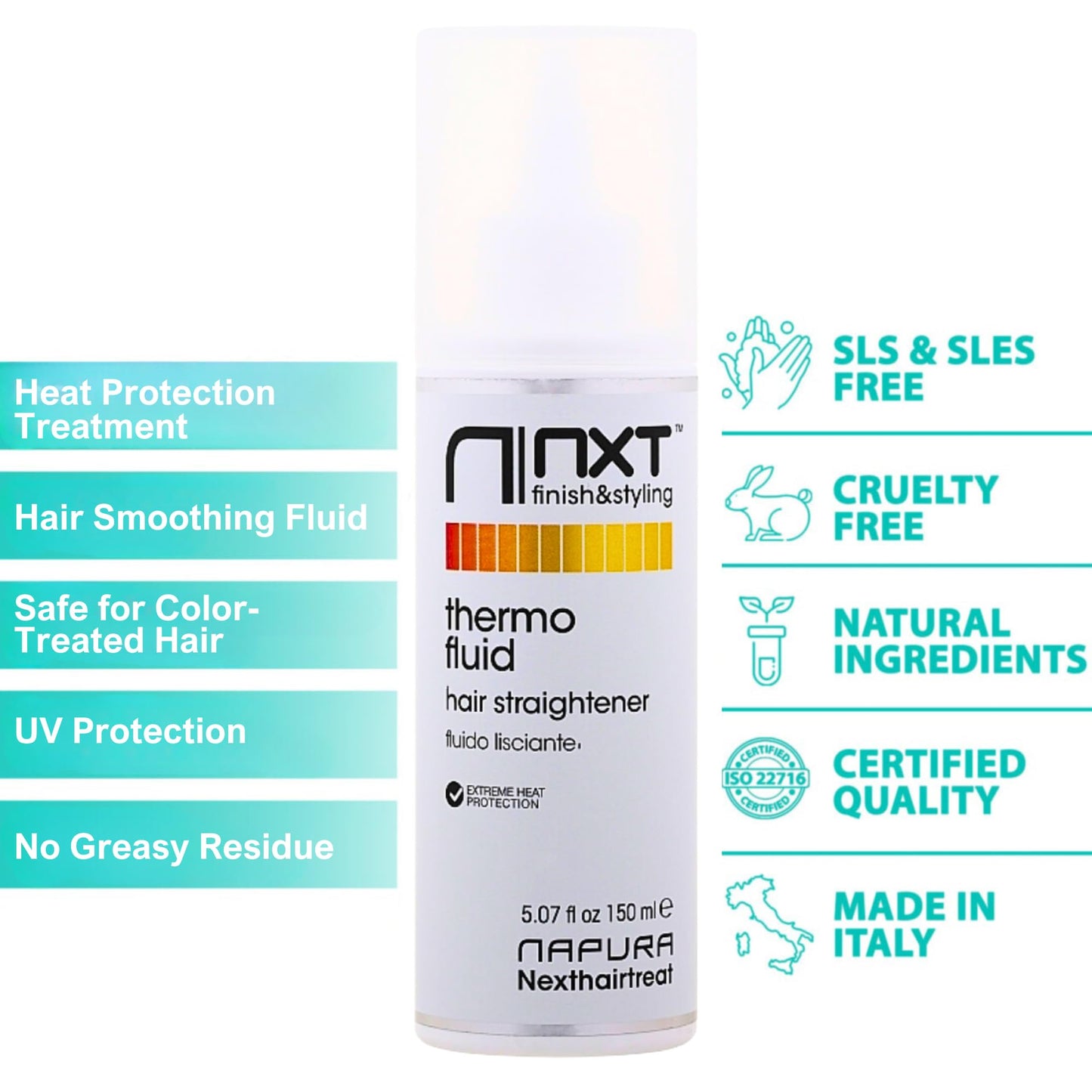 NAPURA Heat Protectant & Flat Iron Treatment (5.07 fl oz) - Hair Smoothing Thermal Fluid - Exceptional Silkiness, Softness, and Shine with Active
