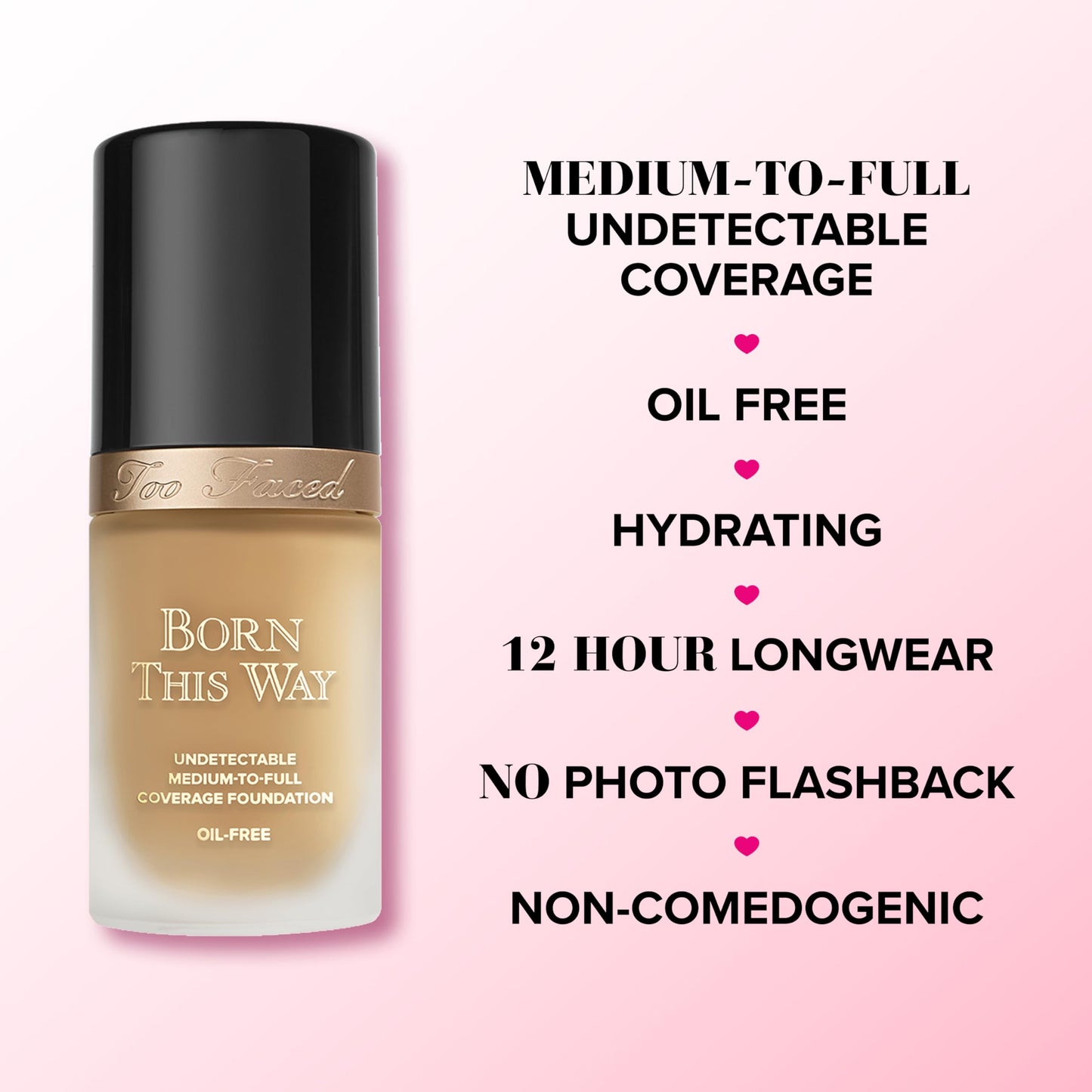 Too Faced Born This Way Natural Finish Longwear Liquid Foundation | Medium-To-Full Coverage | Hydrating + Oil Free, 1 Fl Oz, Cocoa