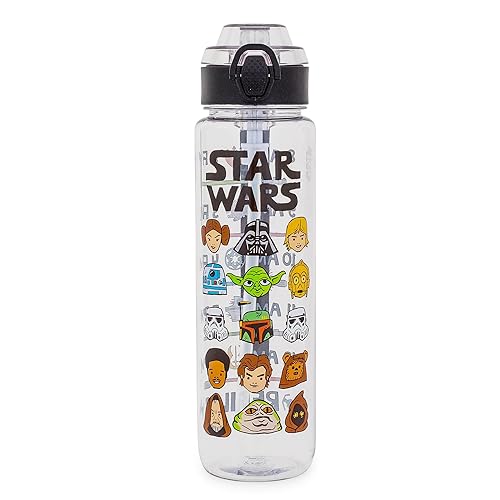 Silver Buffalo Star Wars Cartoon Characters Plastic Water Bottle with Locking Lid and Strap, 33 Ounces