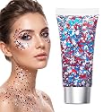 Red White Blue Hair Glitter Stick, 2026 New Patriotic USA Flag Star Chunky Face Body Outfits Sparkle Patriotic Pride Glitter for Soccer President's