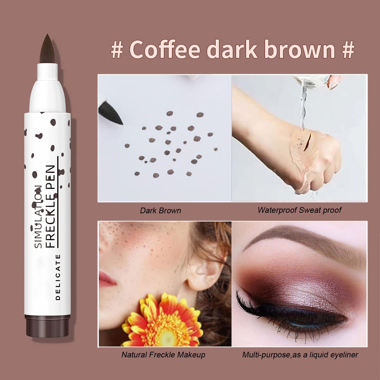 SUMEITANG Lifelike Freckle Pen - 2 Colors (Light Brown & Dark Brown), Waterproof, Quick Dry, Soft Dot, Natural, Magic Fake Freckles Makeup Pen