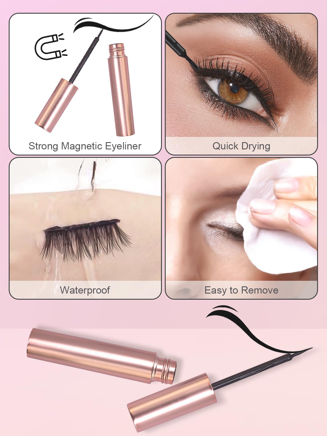 Sikkis Magnetic Eyelashes with Eyeliner - Magnetic Eyelashes Mink Look Kit, Mixed 3D Mink Reusable False Lashes with Applicator, No Glue Needed -5