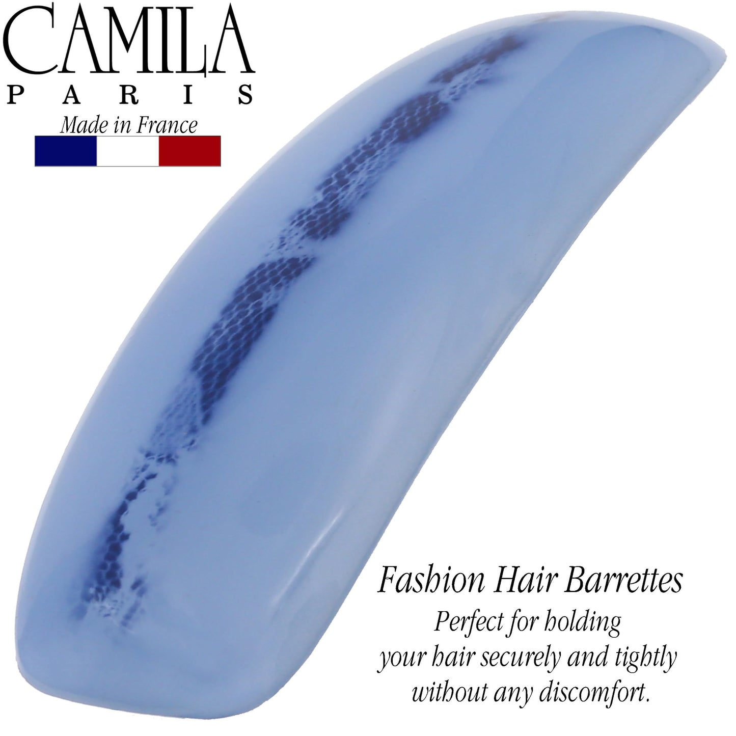 Camila Paris CP3441 French Hair Barrette Clip for Girls, Blue, Rubberized Automatic Clasp Strong Hold Grip Hair Clips for Women, No Slip and Durable