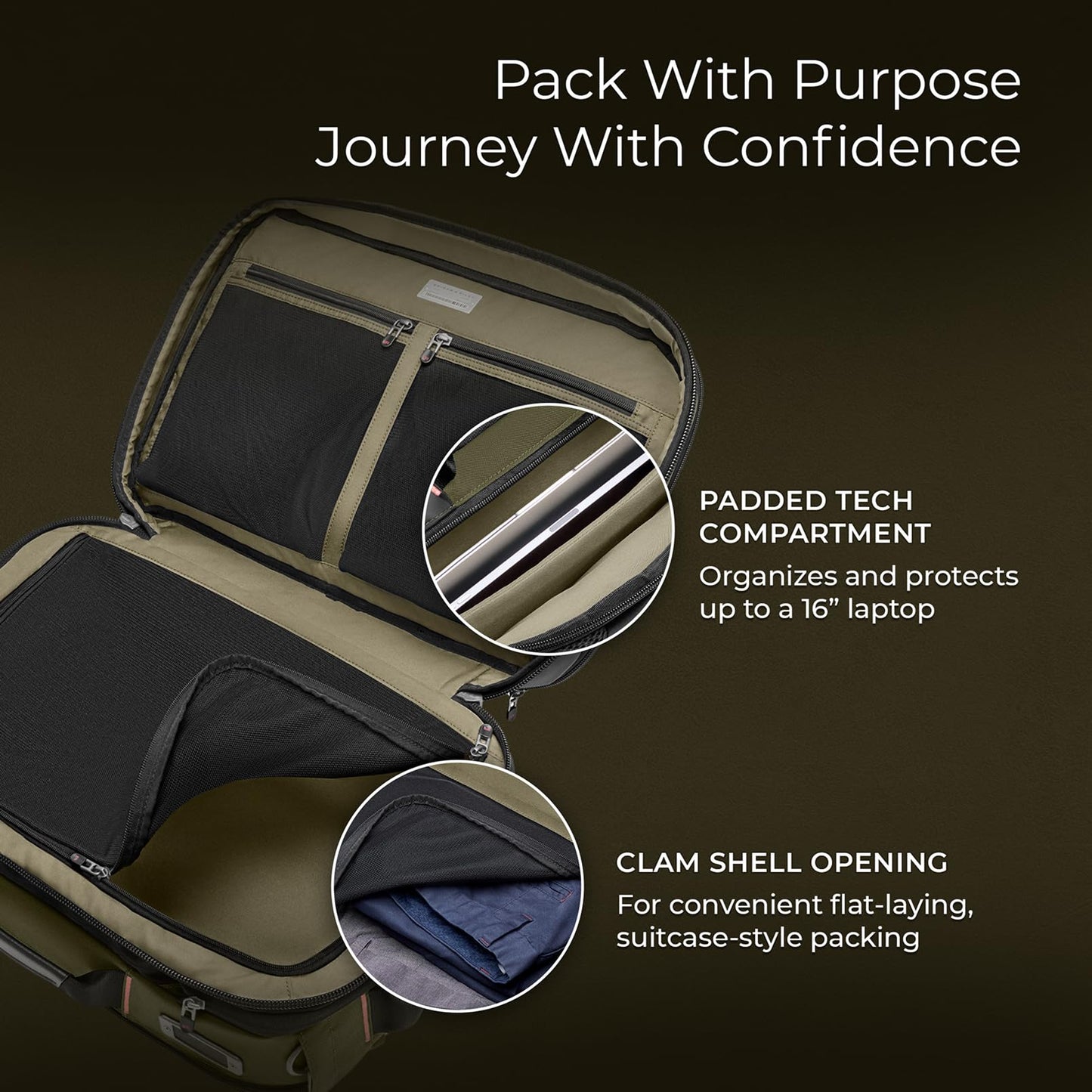 Briggs & Riley Medium Convertible Backpack Duffle Bag - Carry On for Men & Women, Use for Travel, Gym, or Work, Overnight Weekend Luggage, Shoulder Strap, Laptop Compartment - ZDX Collection, Hunter