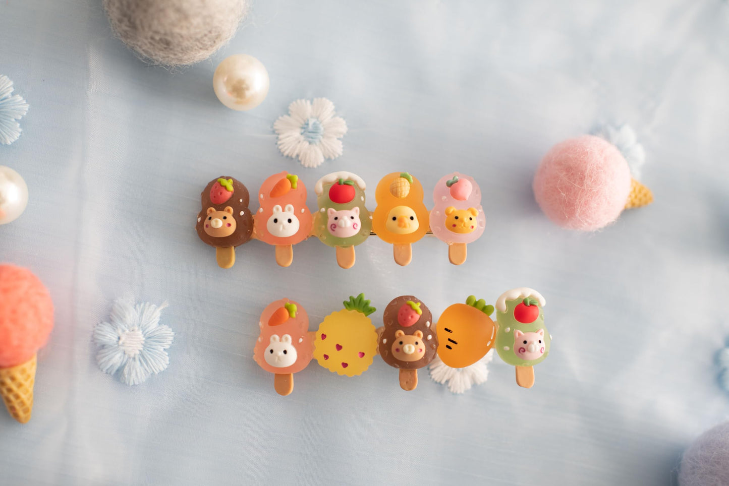 Summer Crystal Fruits Animals Barrette Hair Clips For Girls - Stylish Hair Accessories for Everyday, Birthday and Parties (4Pcs Popsicles Fruits)