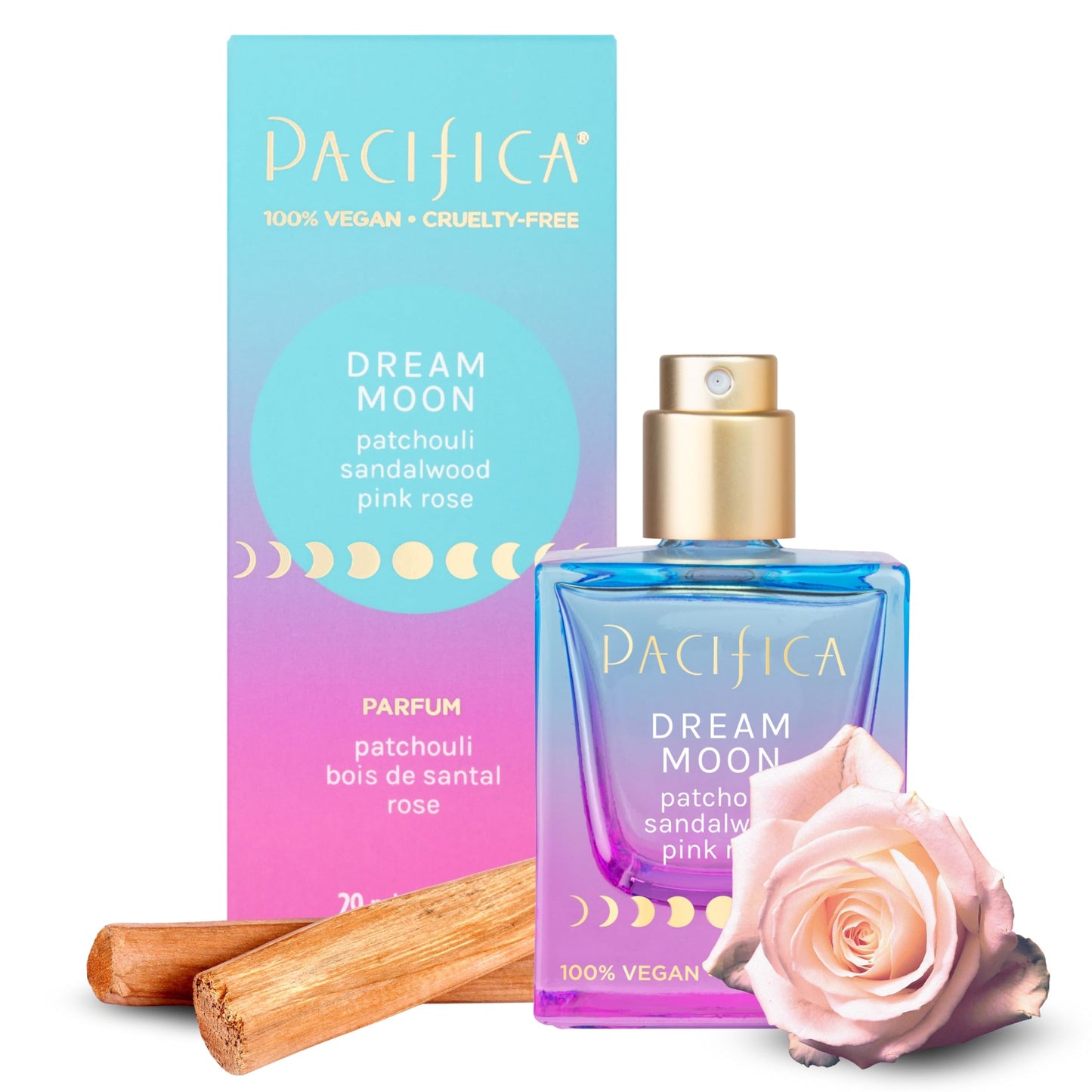 Pacifica Dream Moon Womens Spray Perfume 1 fl oz - Long-Lasting Floral Woody Fragrance for Her - Rose, Patchouli, Sandalwood - 100% Vegan