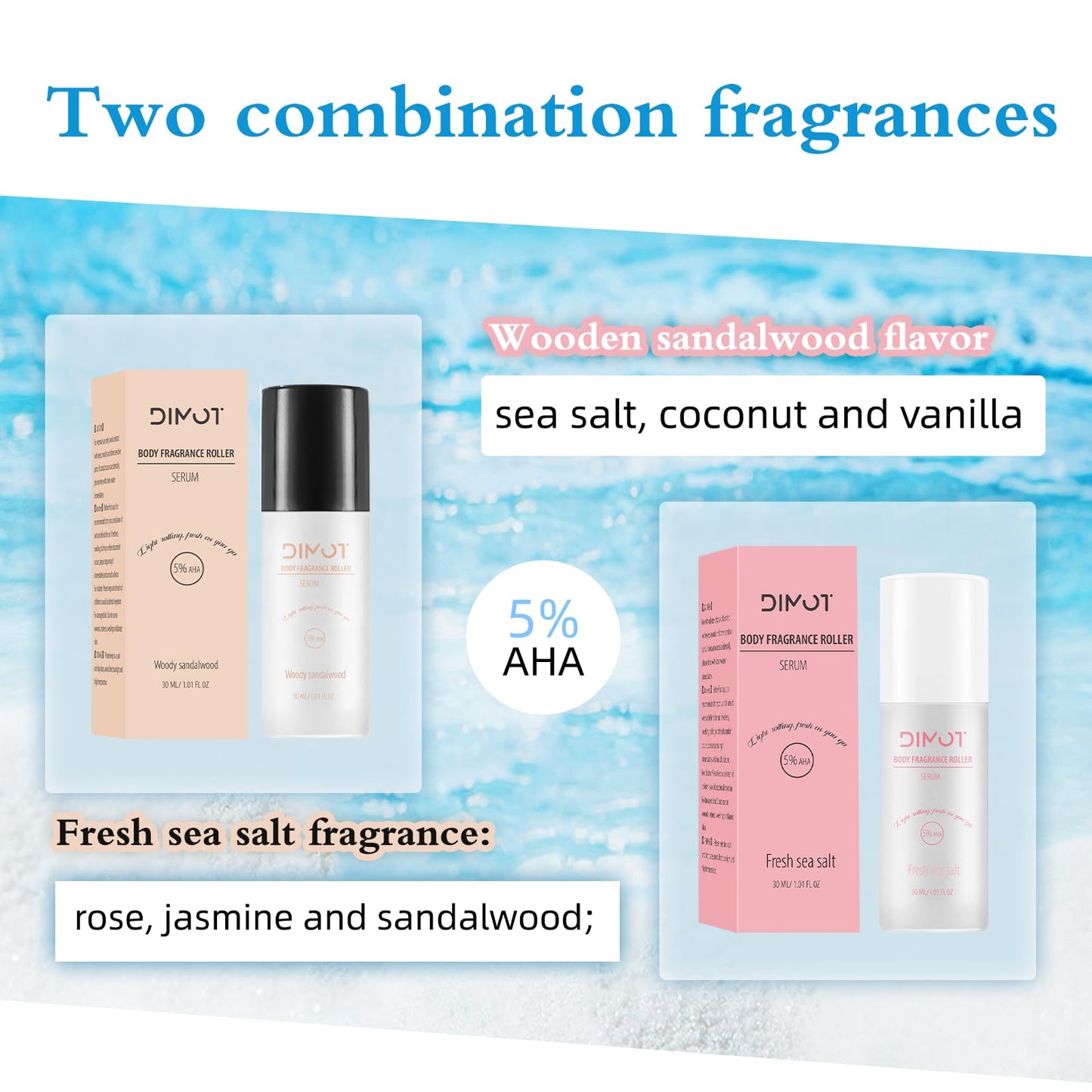 Roll-On Body Deodorant Serum?48H Odor Control + 5% Glycolic Acid?Underarm & Bikini Line Care (1 PC, Fresh Sea Salt) Beauty and Personal Care DIMOT