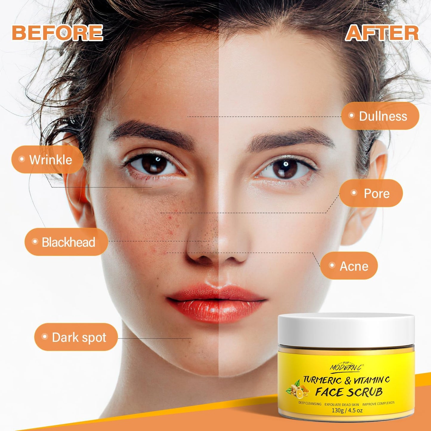 Vitamin C and Turmeric Face Scrub Cream Organics Microdermabrasion Facial Scrub Exfoliating Clears Blackheads Improve Dark Spot Acne with Strawberry Beauty and Personal Care POP MODERN.C