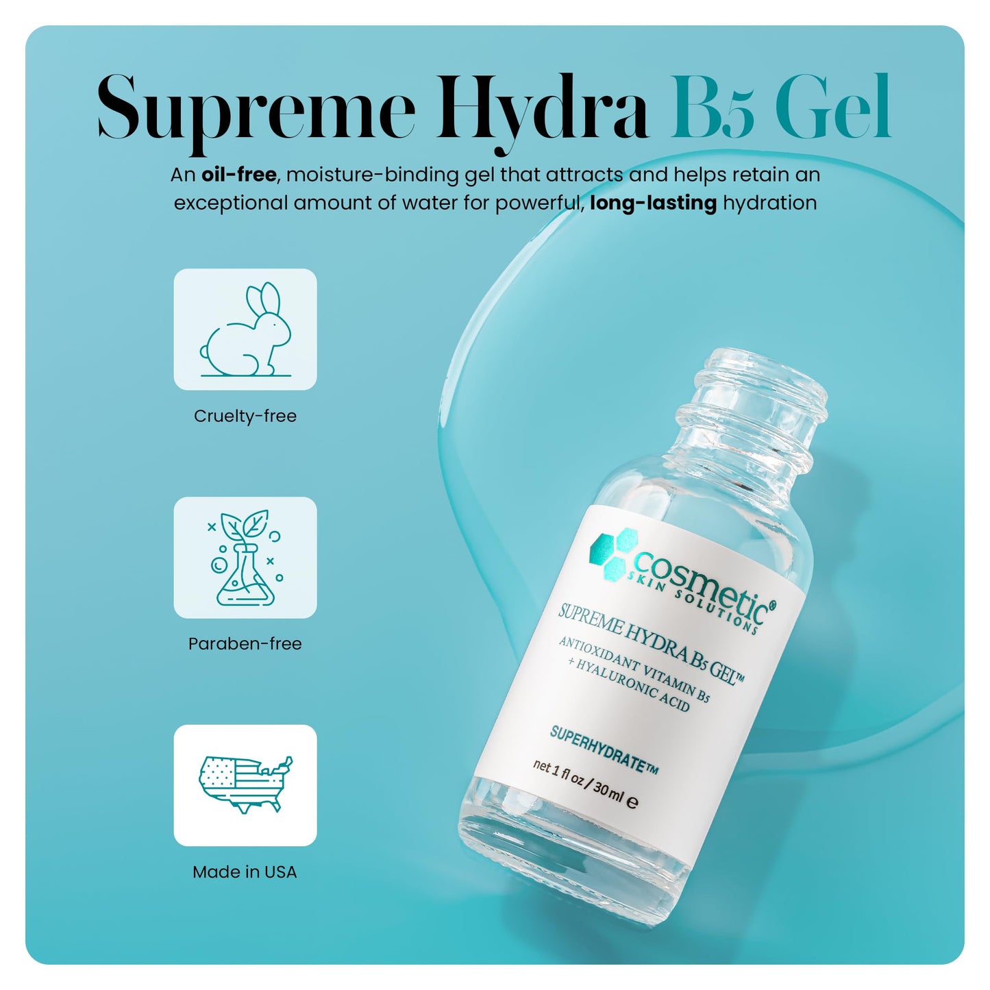 Supreme Hydra B5 Gel for Face, Deeply Moisturizing Vitamin B5 & Hyaluronic Acid Gel, Oil-Free Hydrating Moisturizer for Smooth, Plump Skin - 2 fl oz Beauty & Personal Care Cosmetic Skin Solutions
