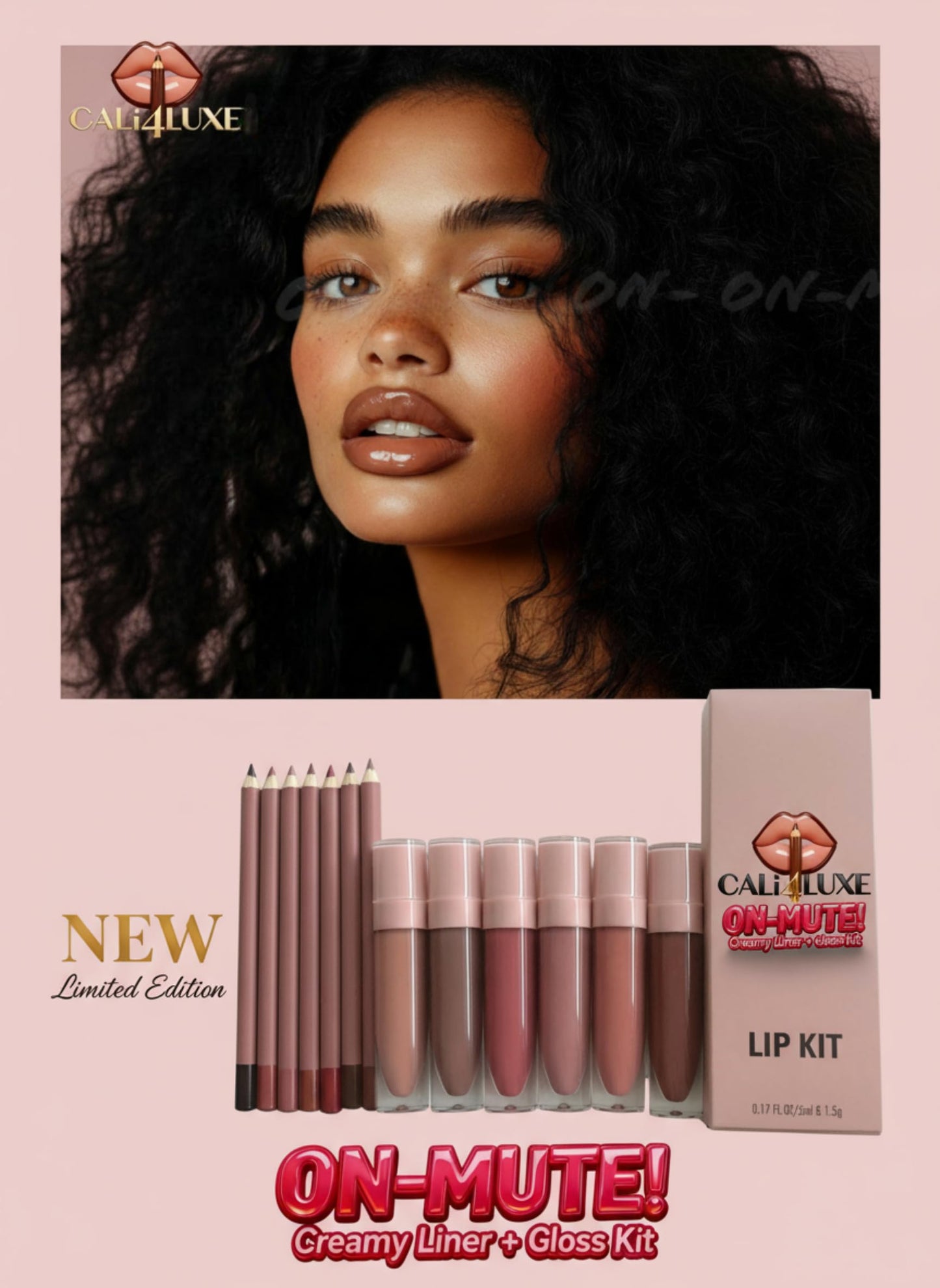 CALi4LUXE ON-MUTE! Creamy Lip Liner and Gloss Kit, Matte Finish, Long-Lasting, Vegan Formula (Velvet #8)