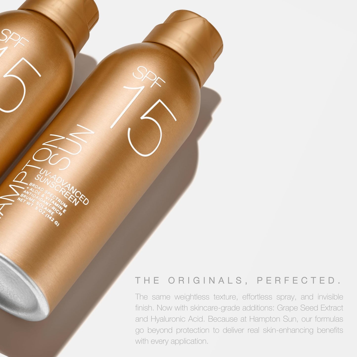 Hampton Sun SPF 15 Continuous Mist Sunscreen, Broad Spectrum UVA/UVB | Advanced Water + Sweat Resistance, Antioxidant-Rich Vitamin E + Aloe