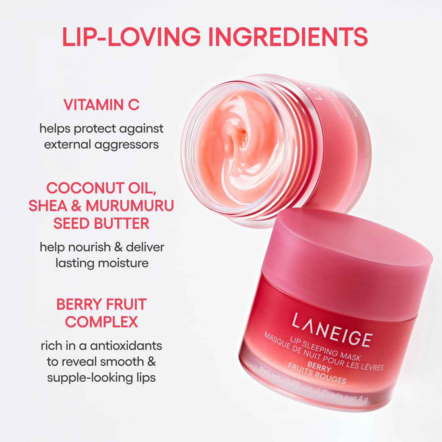 LANEIGE Lip Sleeping Mask: Hydrating & Nourishing Korean Overnight Lip Treatment Mask with Shea Butter, Vitamin C & Murumuru, Antioxidants For Flaky Beauty and Personal Care LANEIGE