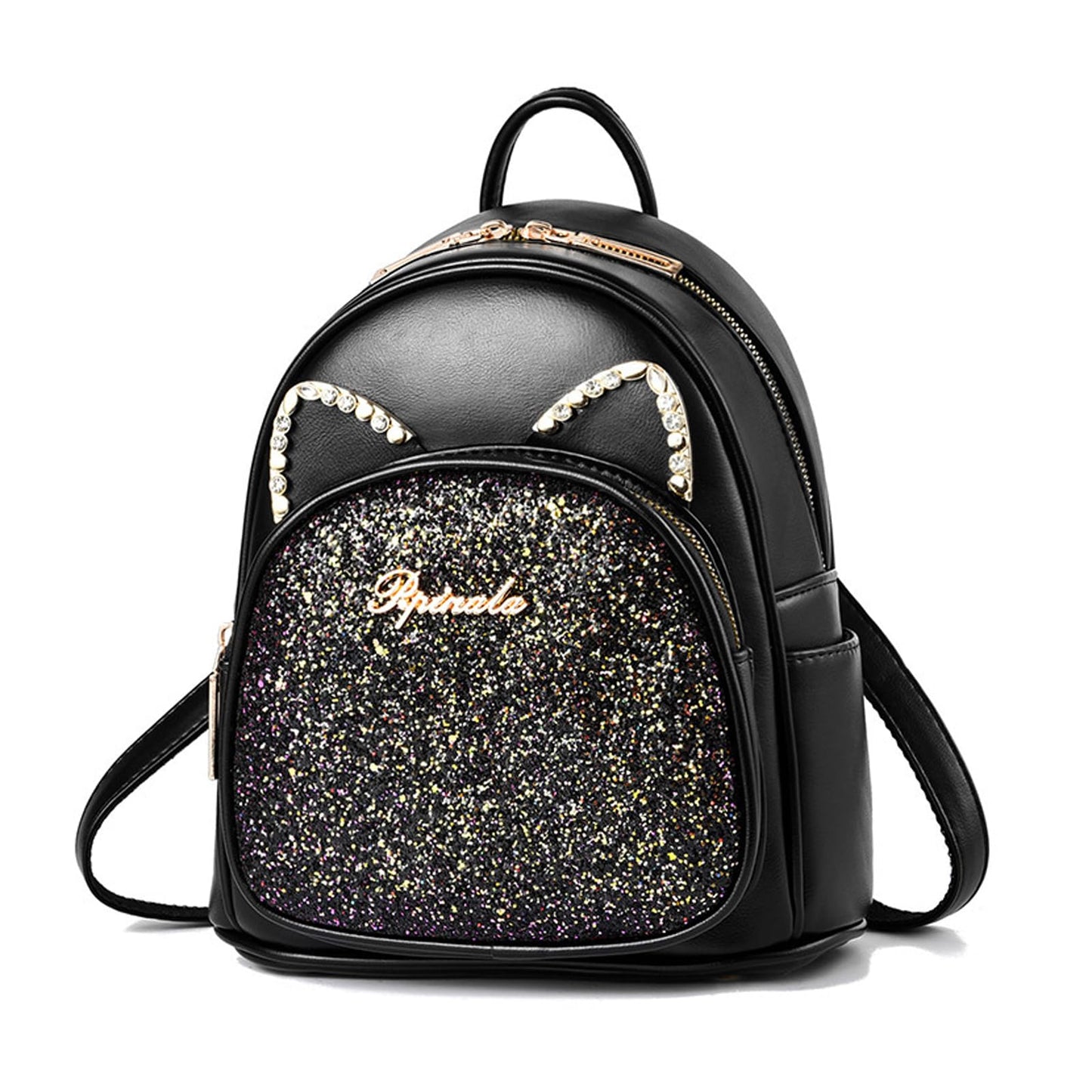 SCOFY FASHION Cartoon Cat Mini Cute Backpack Wallet For Women Leisure Small Backpack Daypack PU Leather Shoulder Bag, b-black, One Size
