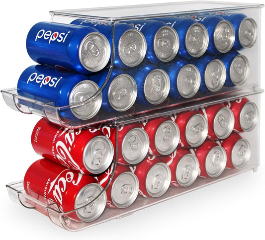 Soda Can Organizer with Lids, Stackable Soda Can Dispenser for Refrigerator, Clear Can Holder Organization and Storage Bins for Fridge, Kitchen…