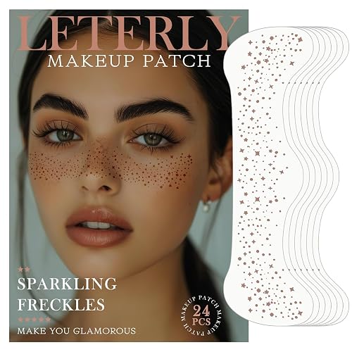 Leterly 24 Pcs Glitter Freckles Face Tattoo,Brown Face Glitter Makeup Patches Cute Sparkle Freckles Patches Waterproof Makeup Speckles for Face