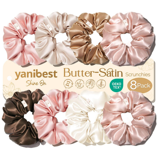 Yanibest 8 Pcs Satin Scrunchies - Silk Scrunchies Ponytail Holders, Soft Satin Hair Ties No Damage, Hair Accessories for Women Beauty and Personal Care YANIBEST Default Title