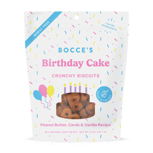 Bocce's Bakery Birthday Cake Dog Treats - Wheat-Free, All-Natural Peanut Butter Vanilla Biscuits Made in USA, Special Edition, 5 oz