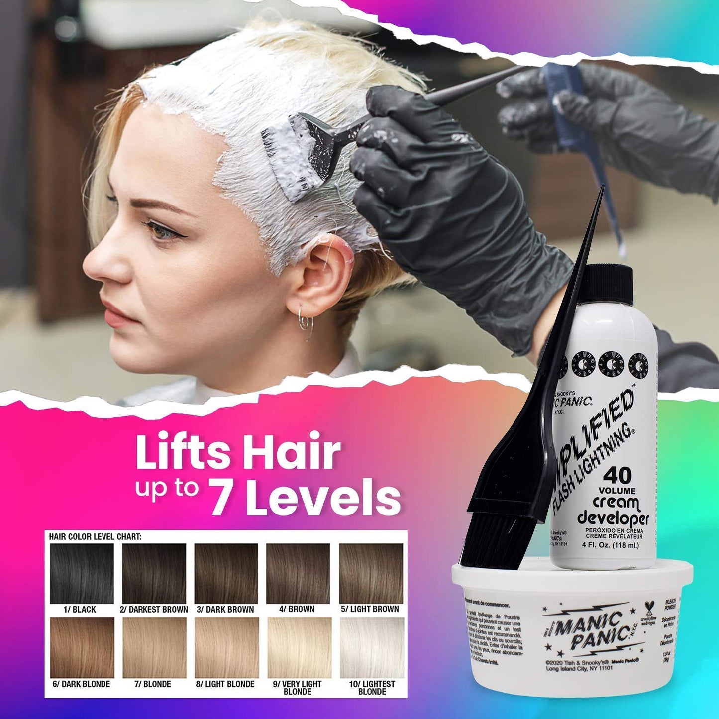 MANIC PANIC Flash Lightning Super Strength Bleach Kit - 40 Volume Developer + Bleach Powder - Hair Lightener for Dark Hair + Lifting up to 7 Levels Beauty and Personal Care MANIC PANIC