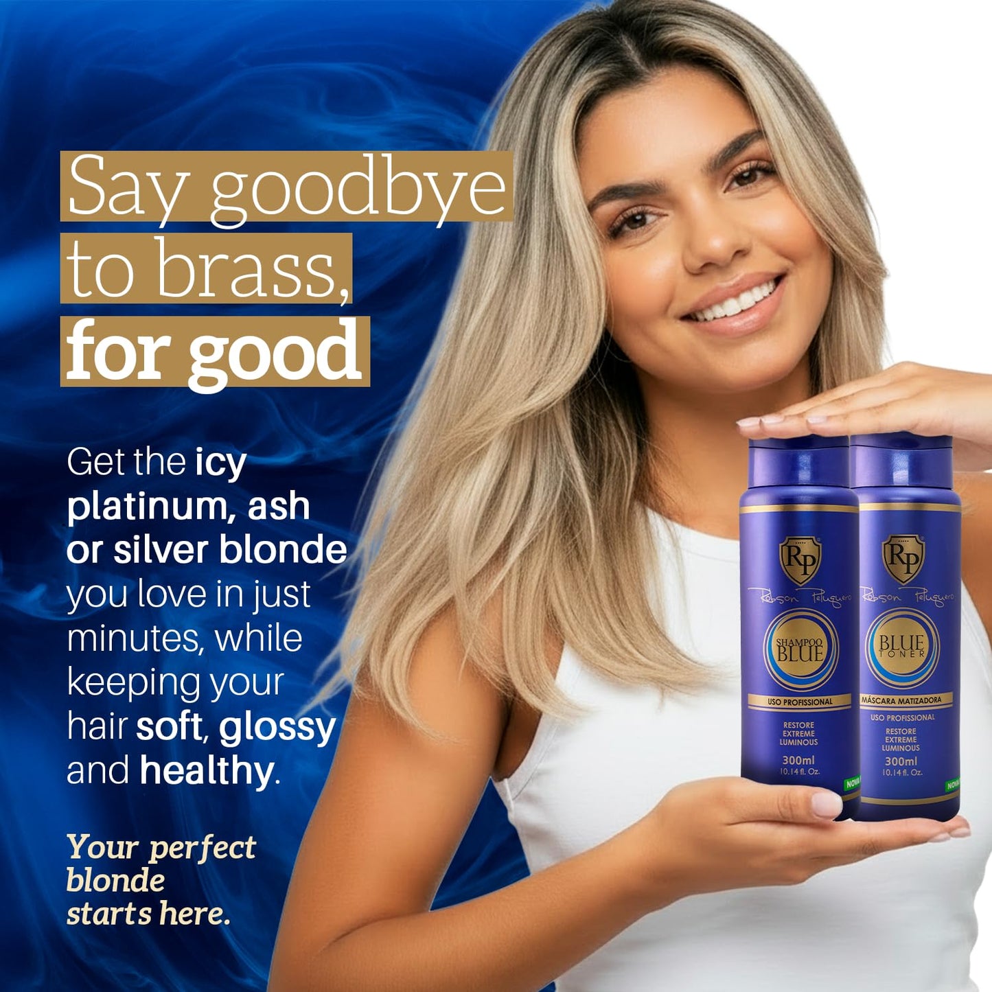 Robson Peluquero Blue Toning Kit | Hair Toner Gloss + Shampoo | Icy Platinum, Ash & Silver Blonde for Brassy Hair, Bleached, Highlights, Neutralizes