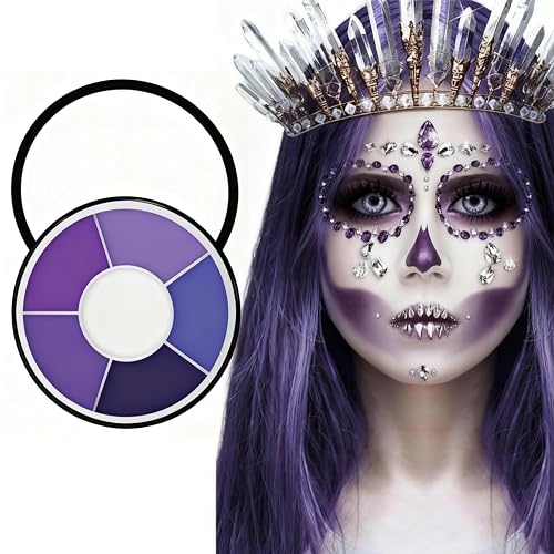 6 Color Purple Face Paint Palette, Professional Body Paint Violet Makeup, Washable Formula, Vibrant Purple Face & Body Paint for Halloween, Cosplay