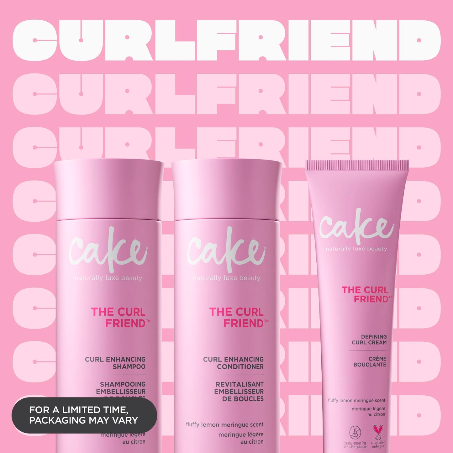 Cake Beauty Curl Friend Curl Defining Shampoo, Conditioner & Cream Set - Avocado & Argan Oil Curly Hair Products - Anti-Frizz, Cruelty Free & Vegan