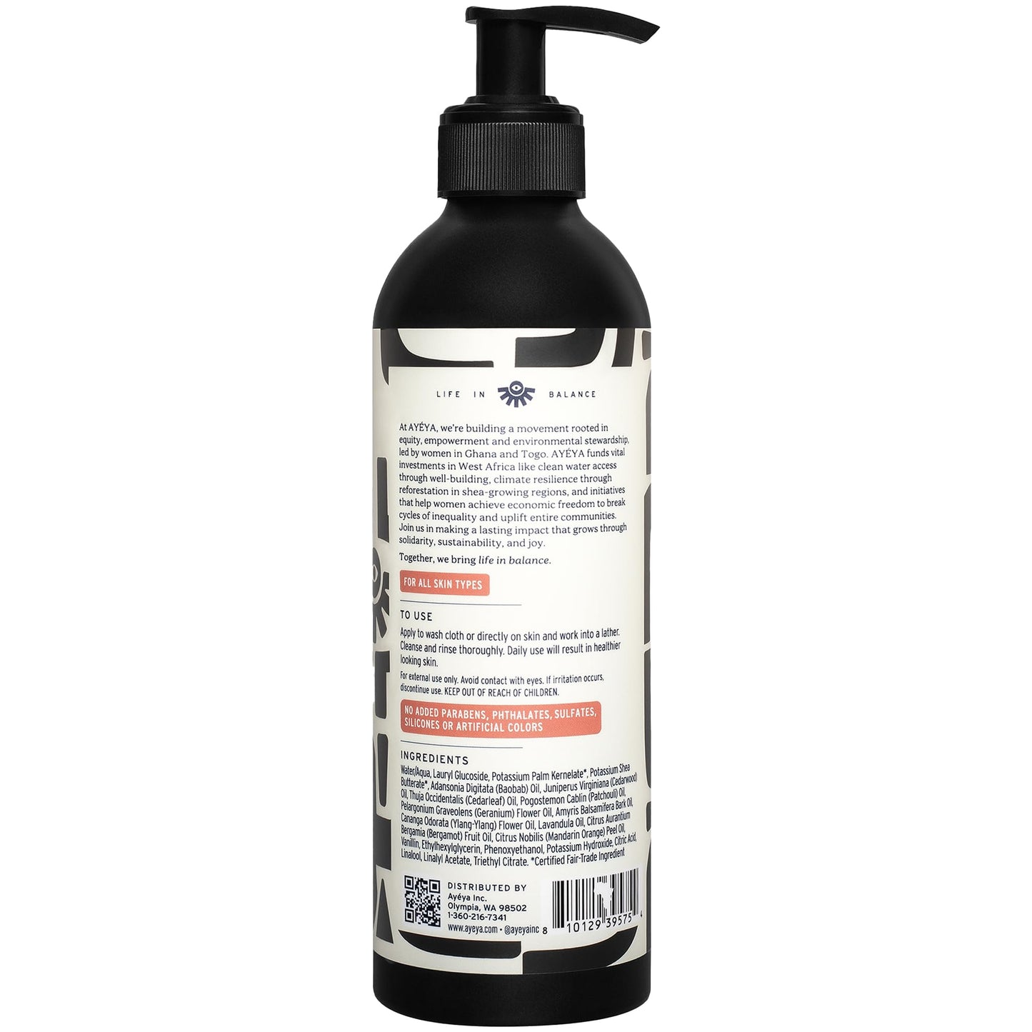 AYÉYA Liquid African Black Soap - Honor | Cedarwood, Patchouli & Moringa | Firming Face & Body Wash for Mature, Textured & Aging Skin | Anti-Aging