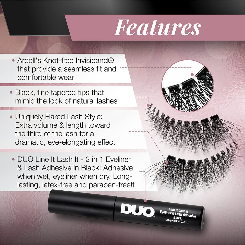 Ardell Lash Contour 371 Outer Volume Dramatic Eye-Elongating Effect with DUO Line It Lash It Adhesive Black, 2 Pairs