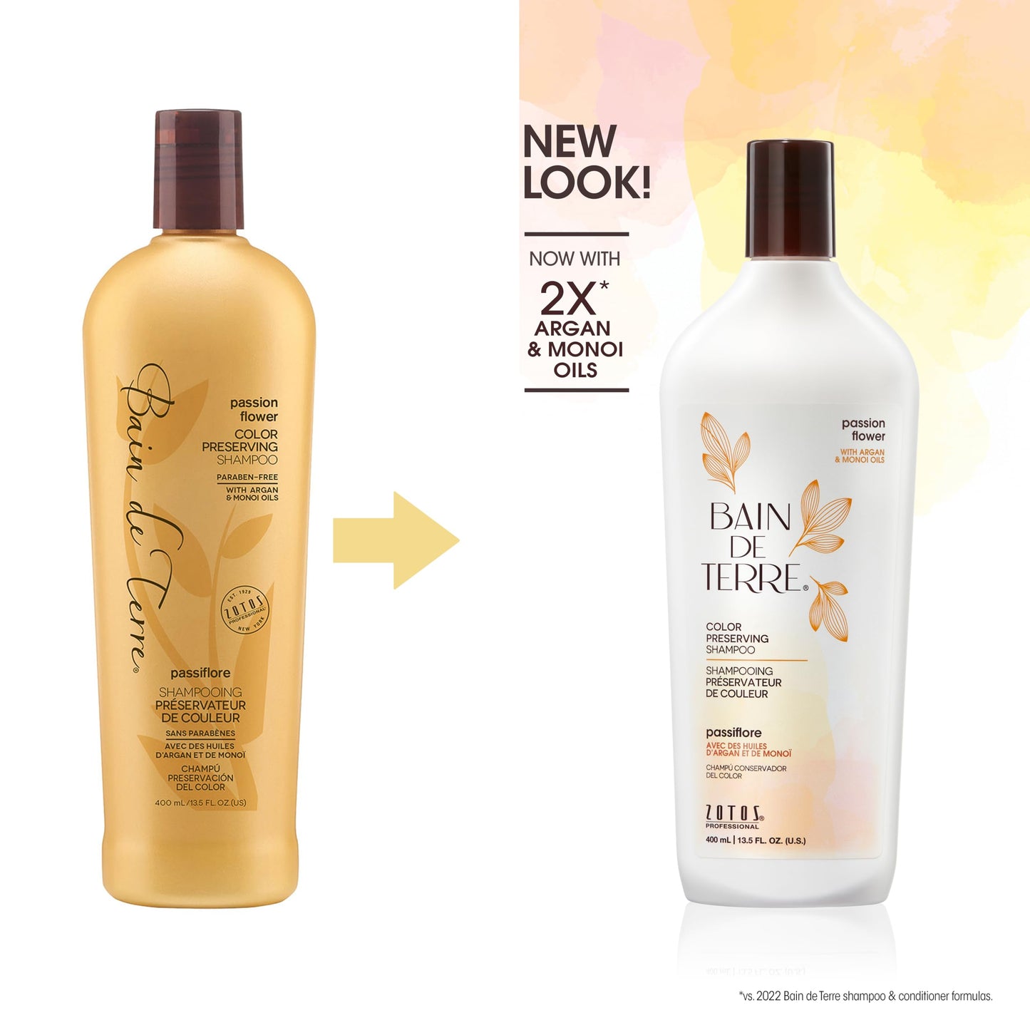 Bain de Terre Passion Flower Color Preserving Shampoo, for Vibrant Color & Protection from Fading, with Argan & Monoi Oils, Paraben-free, Vegan, 13.5