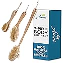 Asani Dry Brushing Body Brush Set for Lymphatic Drainage & Cellulite - 3-Pcs Detachable Back, Contour Body & Face Brushes Organic Gift for Dry Skin