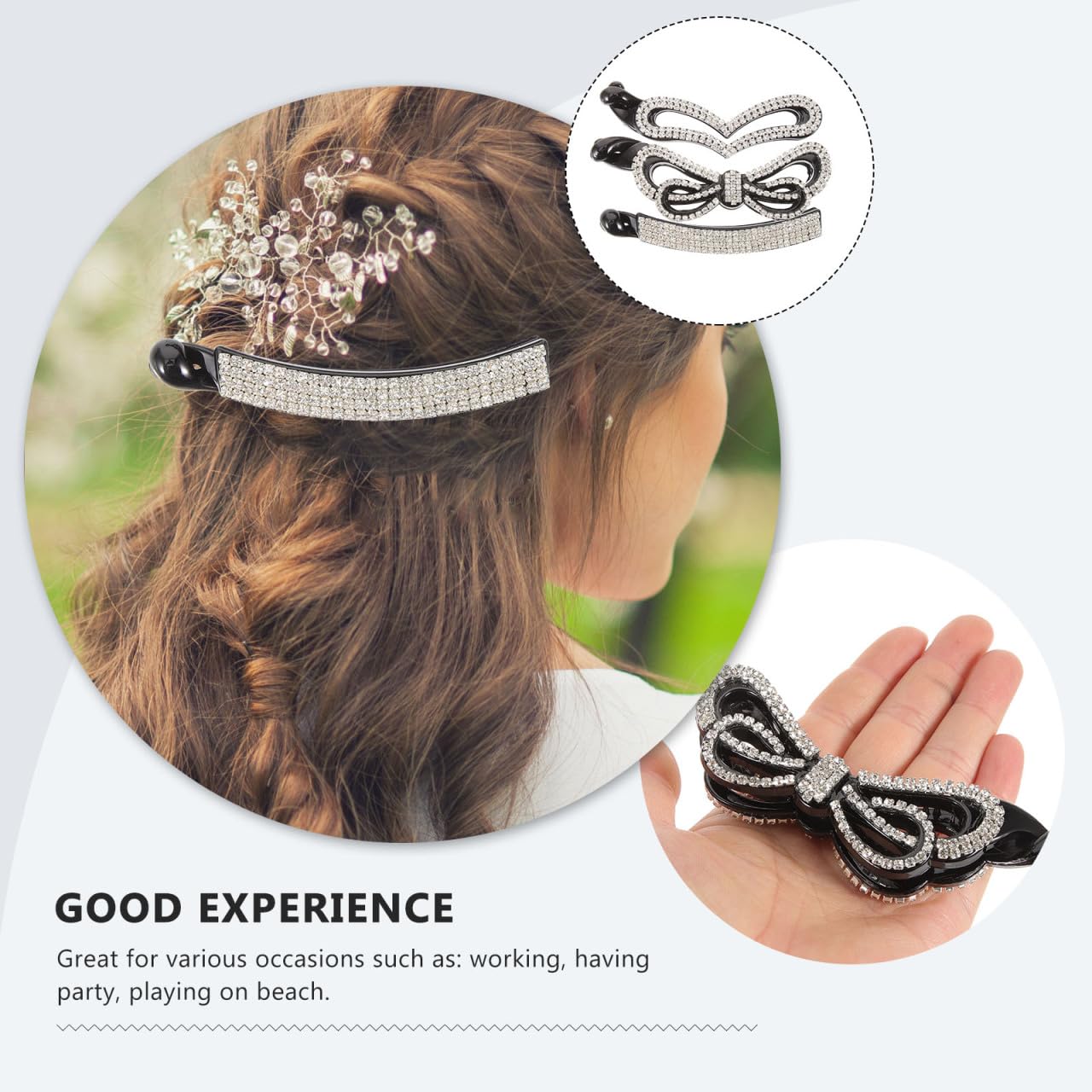 Beaupretty Diamond-in Banana Hair Clip 3 Pcs Rhinestone Hair Claw for Women Perfect for Updos and Everyday Styles