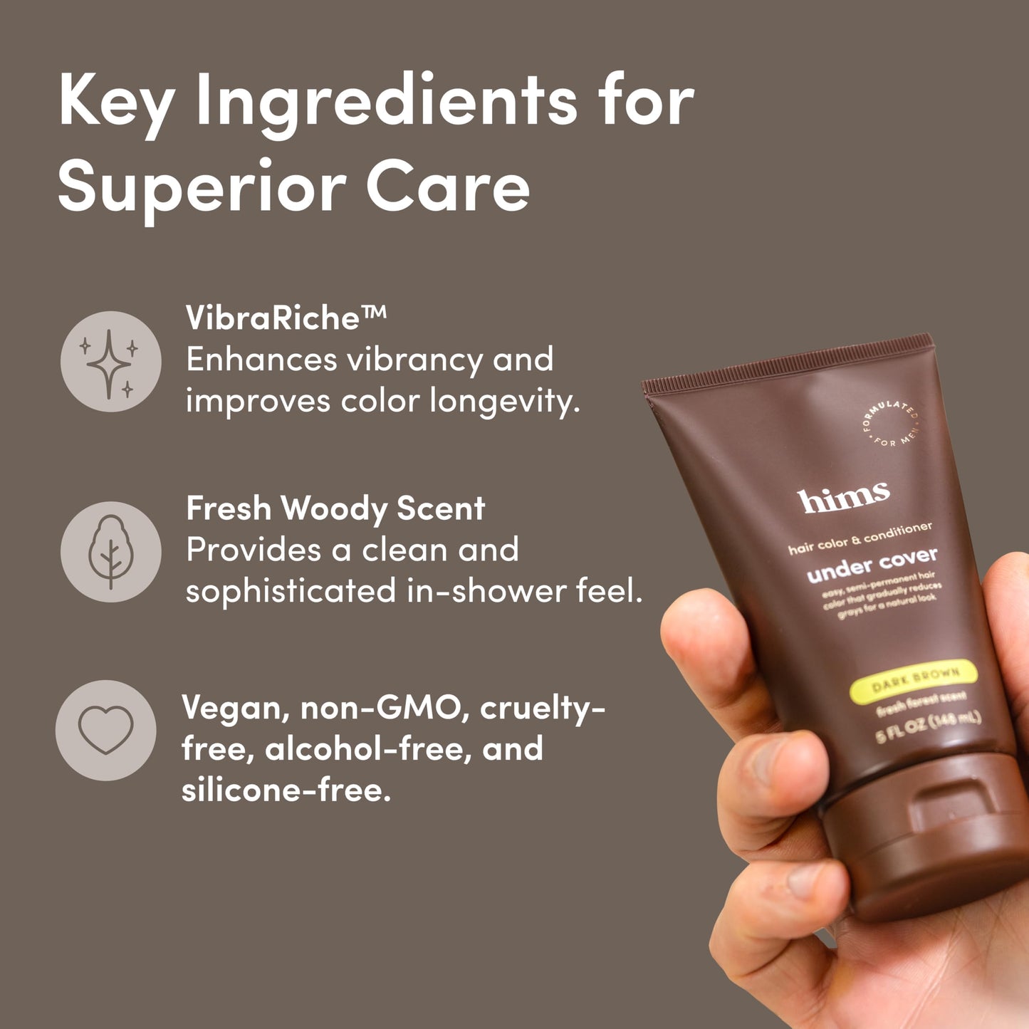 hims Under Cover Hair Color & Conditioner - With Argan Oil - Semi-Permanent In-Shower Hair Dye - Blends Grays Naturally - Sulfate-Free & Cruelty-Free