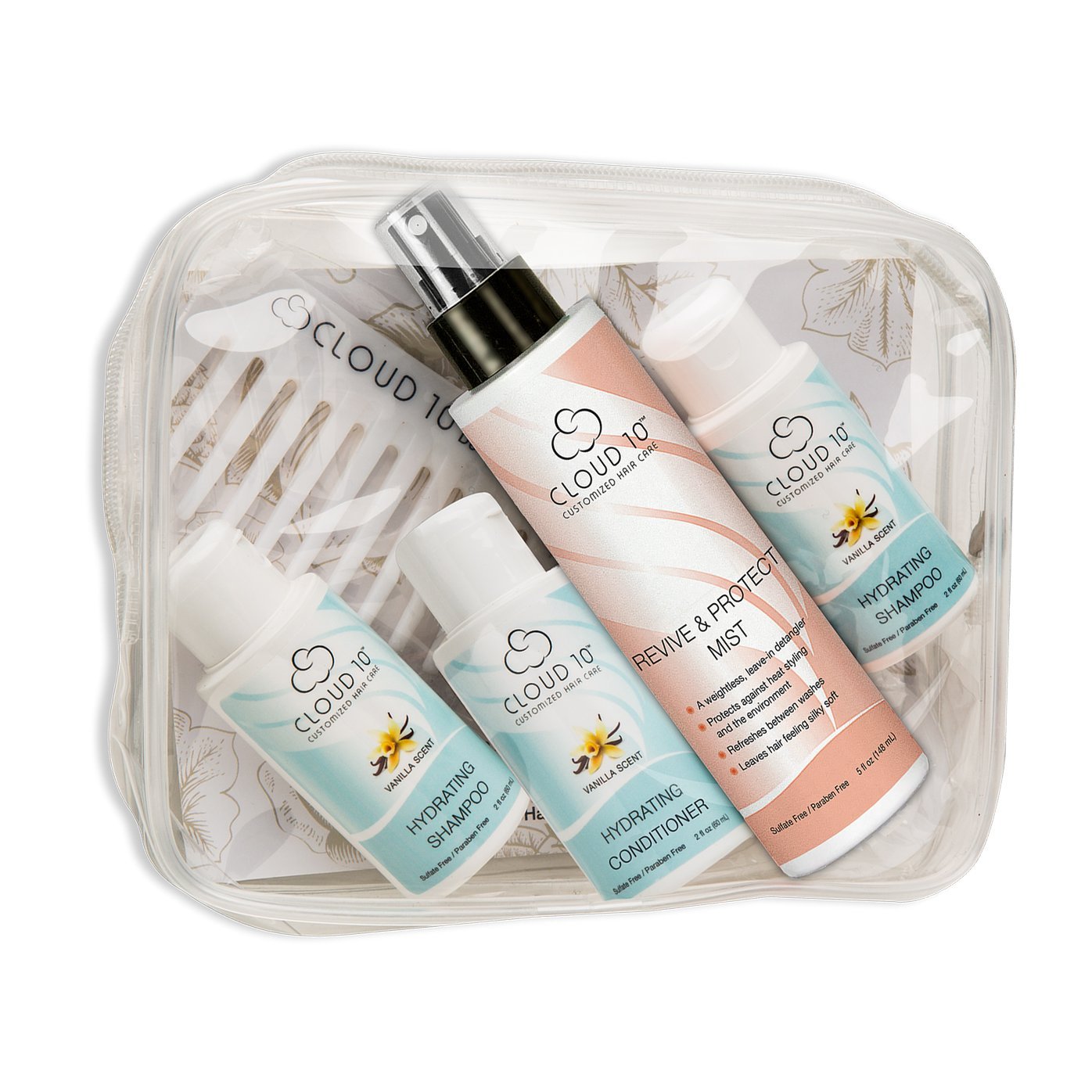 Cloud 10 Protect + Hydrate (Travel Kit) - Cruelty Free, Wide Tooth Detangler Comb & TSA Compliant Carrying Case