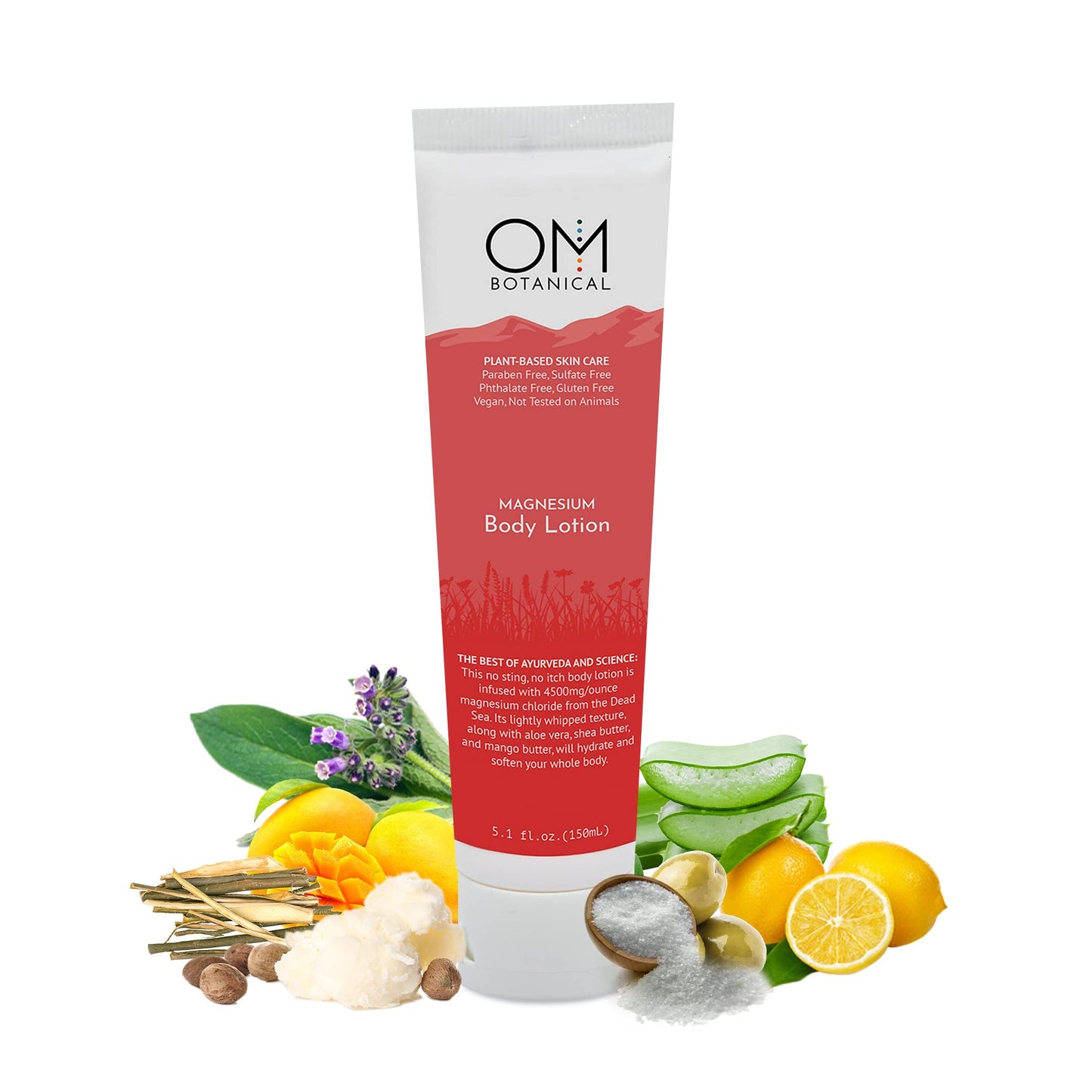 OM Botanical Magnesium Body Lotion | No Sting, No Itch | Ultra-Hydrating Organic Body Butter & Magnesium Cream for Hands, Feet & Body |