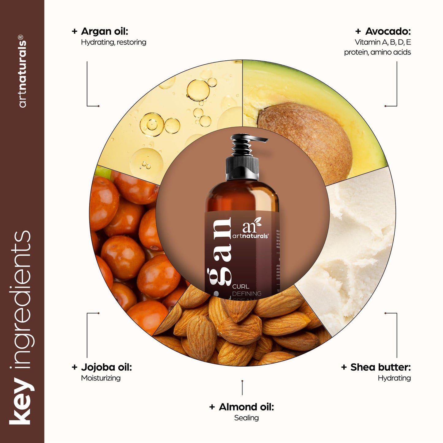 Artnaturals Curl Defining Cream-Moisturizer & Enhancer w/Almond, Jojoba & Argan Oil & Natural Frizz Control - for Wavy & Curly Hair Products - Sulfate