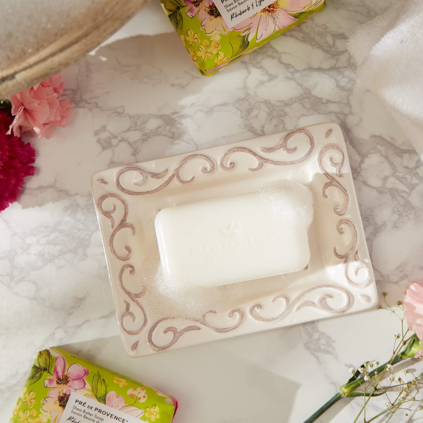 Pre de Provence Wrapped Artisanal Soap Bar, Organic Shea Butter Enriched, Natural French Skincare, Quad Milled for a Rich Smooth Lather, Rhubarb