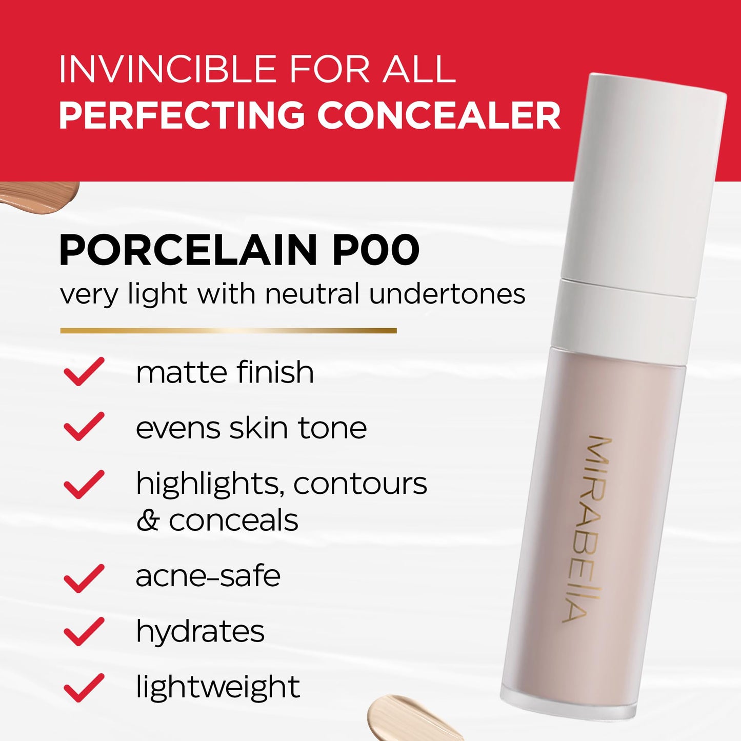 Mirabella Invincible For All Perfecting Under Eye Concealer Full Coverage - Hydrating Makeup Concealer for Dark Circles, Fine Lines & Wrinkles