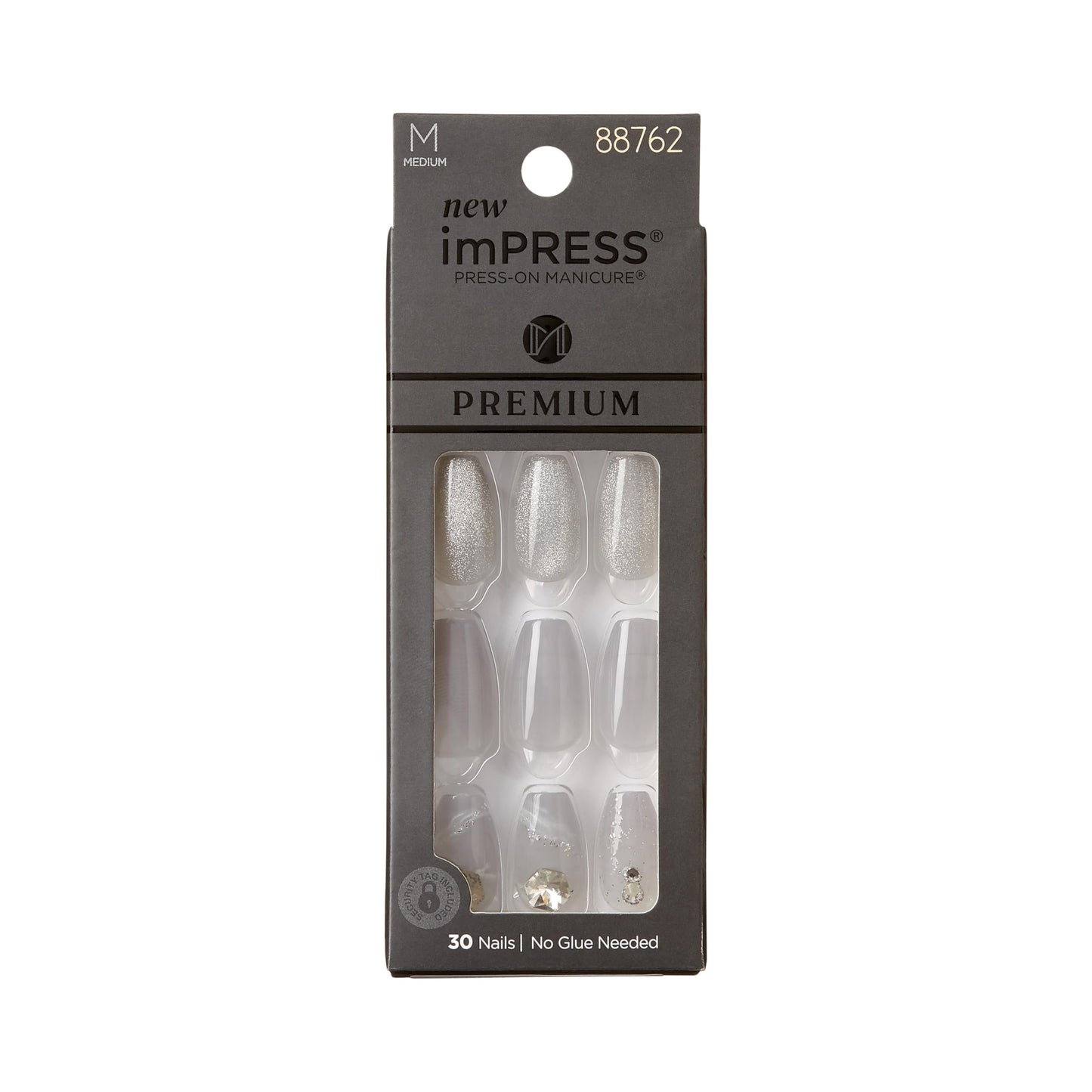 KISS imPRESS Press-On Manicure Premium Collection Fake Nails - Legacy, Gray, V-Cut Stone, Medium & Ballerina/Coffin Shape, Easy To Apply, Super Hold Beauty & Personal Care imPRESS
