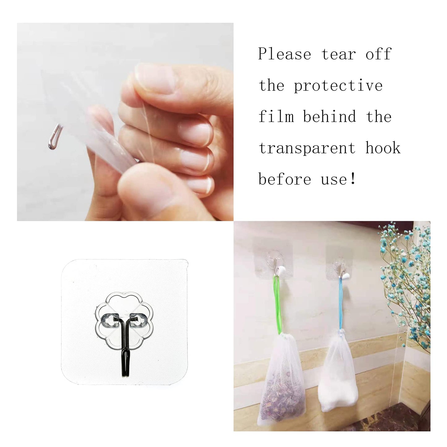 40PCS Exfoliating Soap Mesh Saver Pouch Bag and 3 PCS Transparent Hook and 5 PCS Transparent Spring Cord Plastic Lock for Shower Face Washing,Easy
