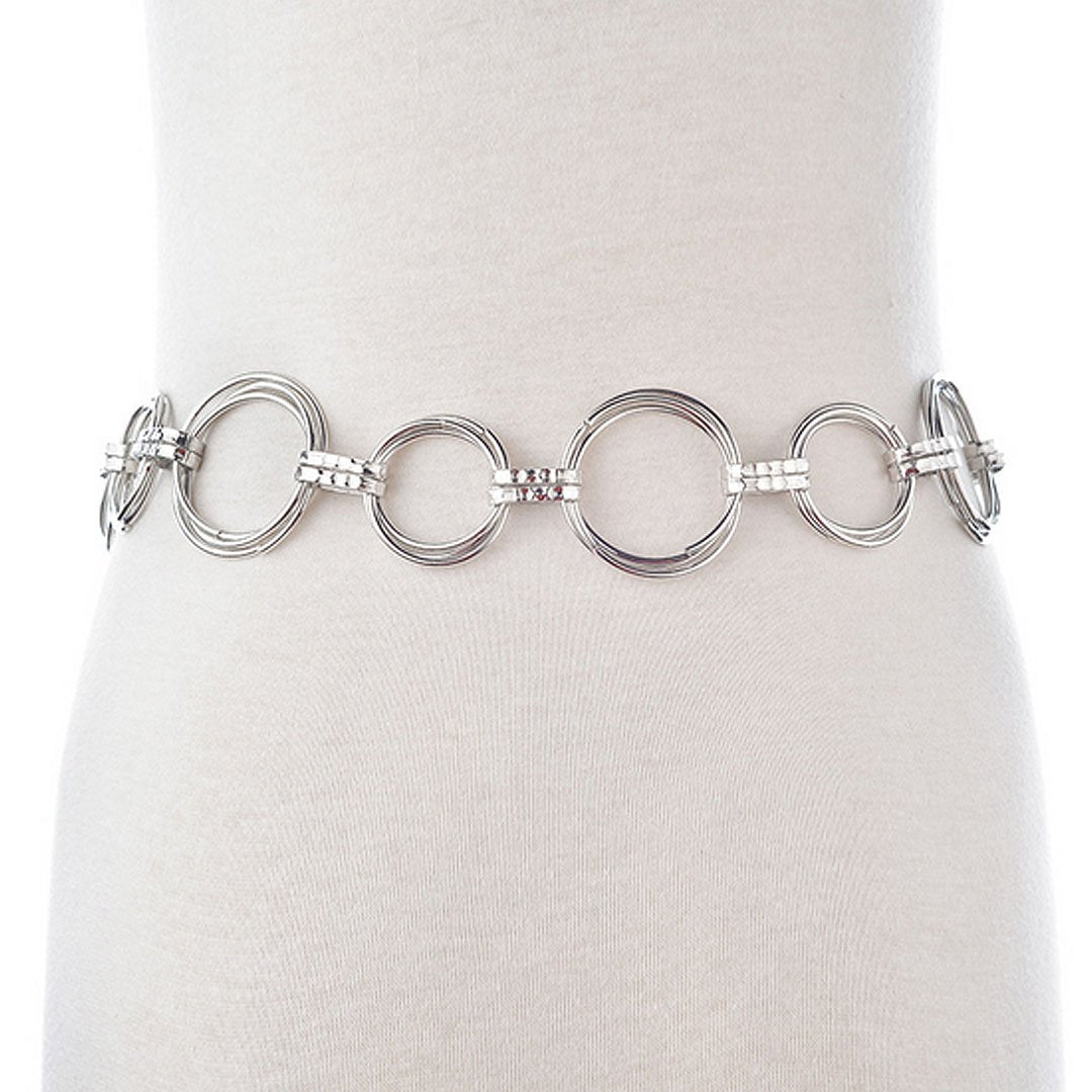 CLARA Womens Polished Metal Chain Belt O-Ring Waist Band Decorated Waist Belt for Loose Dress Sweater Blouse Shirt Silver, A-silver, One Size